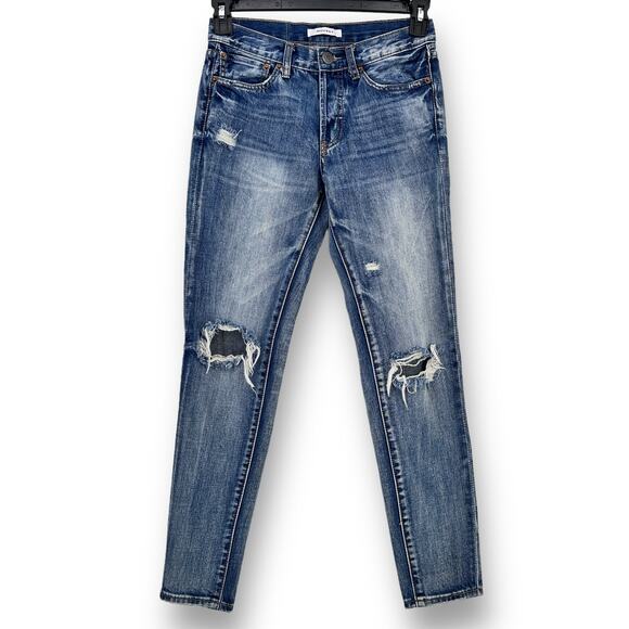 Moussy Ripped Button Fly Skinny Denim Jeans Womens Size 24 Indigo Blue - Picture 1 of 11
